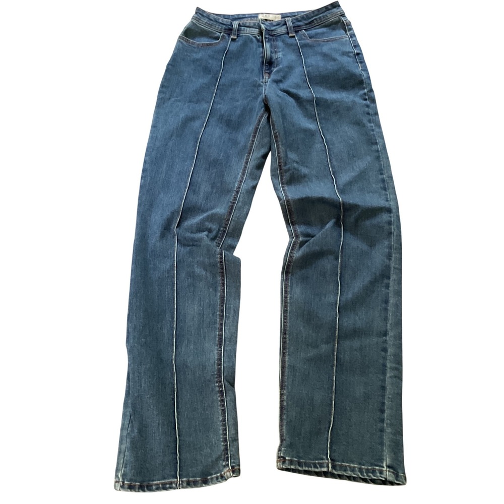 OAT New York Womens Seam Front Straight Leg Jeans Blue Medium Wash Size 0/25